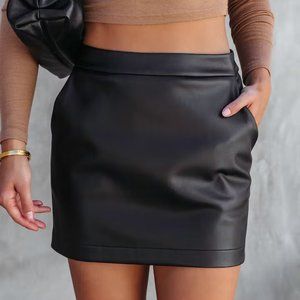 VICI - WORK IT POCKETED FAUX LEATHER MINI SKIRT - BLACK